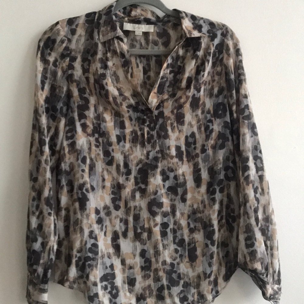 Loft leopard sheer blouse with collar